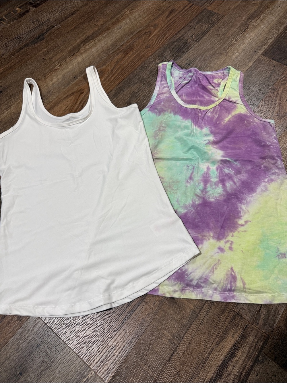No Boundaries White Racerback & Purple/Green Tie-Dye Tank Set